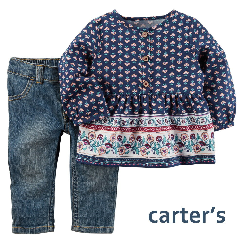 ベビードール　ベビー服 セール カーターズ 2点セットアップ ベビー服 チュニックトップ＆デニムパンツ Carter's 女の子用 長袖ブラウス上下セット 6m-24m