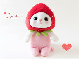 【12/21(木)1:59まで100円クーポン】ぬいぐるみ猫いちごコスチューム白猫Mサイズフルーツ猫choochoo本舗チューチュー本舗ねこネコグッズ猫雑貨薔薇雑貨のおしゃれ姫【プチギフト】【ラッピング】【クリスマス】