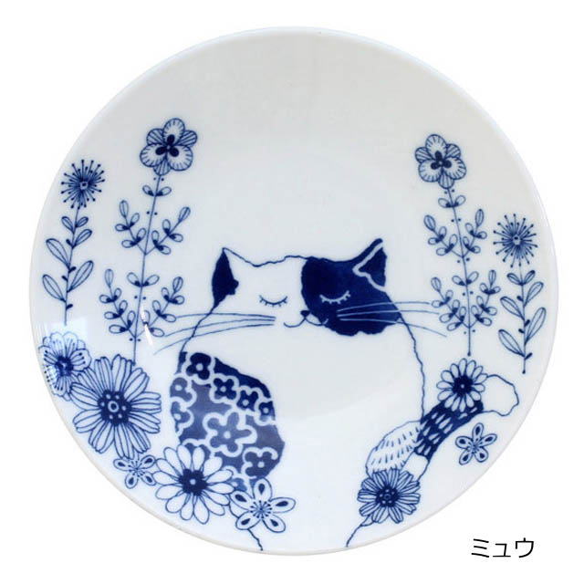 【11/19(木)まで★5％クーポン】 小皿 5枚セット 猫柄 ロンロン ミュウ 磁器 白磁 直径13.5cm 取り皿 丸皿 プレート 食器 電子レンジOK キッチングッズ 小物 グッズ ねこ ネコ 猫柄 猫雑貨 猫グッズ 女性 レディース かわいい おしゃれ ギフト包装無料