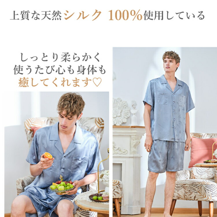 メンズ パジャマ 半袖 半ズボン 短パン ハーフパンツ 父の日 ギフト プレゼント 実用的 シルク メンズ シルク100% 19匁 大きいサイズ 4l 3l 絹 前開き ルームウエア 部屋着 おしゃれ 入院 寝間着 ナイトウエア 男性用 紳士用 パパ 父 祖父 おじいちゃん 誕生日 還暦祝い