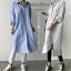 シャツワンピース 春 ロング丈 ワンピース 長袖 トップス ワンピース レディース ストライプ柄 膝丈 カ..