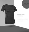 スポーツウェア レディース トップス Tシャツ トレーニングウェア ランニングウェア ウォーキング 長袖 半袖 ヨガウエア ジム フィットネス 半袖 吸汗速乾 軽量 ストレッチ 体型カバー Uネック 送料無料(4)