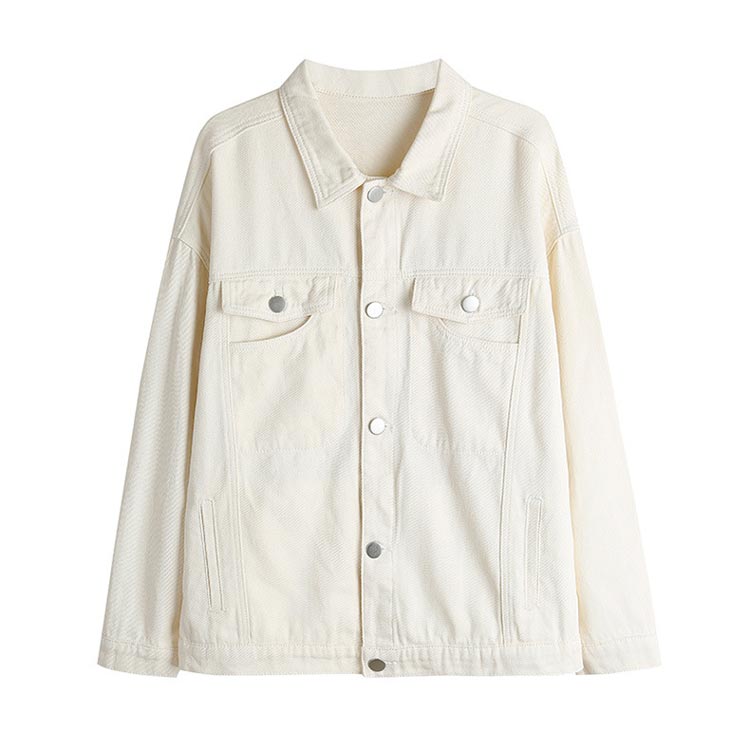 デニム ジャケット レディース 春秋 デニムジャケット ジャケット アウター 軽アウター 羽織り コート トップス ツイル 大きいサイズ 長袖 ドロップショルダー ポケット 折襟 体型カバー ゆったり オフホワイト コットン 綿 カジュアル 春服 秋服