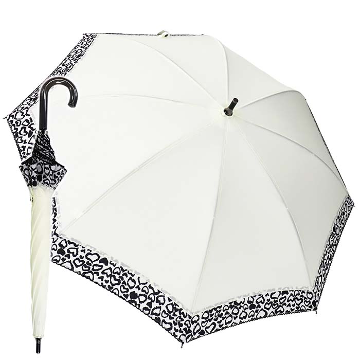 傘 日傘 晴雨兼用傘 レディース 長傘 ショート傘 546199-J 全天候 おしゃれ かわいい 小さめ 無地 アニマル柄 ヒョウ柄 スライド 母の日 プレゼント ラッピング 通勤 通学 自分用 ホワイト 普段使いのサムネイル