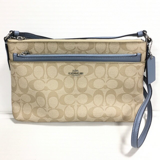 【送料無料】COACH / コーチ シグネチャー ショルダーバッグ F58316　クロスボディ　ポーチ付き　レディース　ベージュ × ブルー【中古】【006】