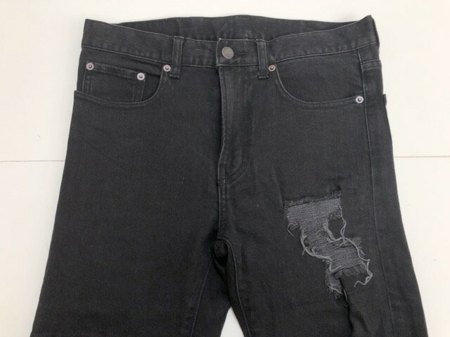 【送料無料】glamb（グラム）ダメージ　リペア加工　ストレッチ　ブラックデニムパンツ【中古】 【007】