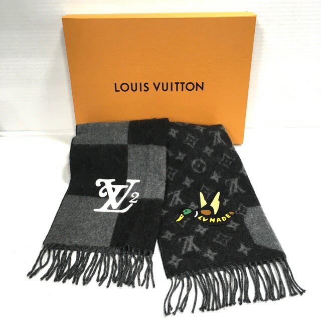 【送料無料】LOUIS VUITTON / ルイヴィトン × NIGO コラボ エシャルプ・ダミエ ジャイアント ウェーブ モノグラム MP2701 マフラー メンズ ブラック×グレー【中古】【006】
