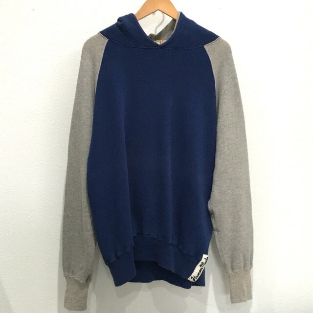 乐天商城 - 【送料無料】HUMAN MADE × WAREHOUSE HOOD ZIP SWAT / ヒューマンメイド × ウエアハウス フード ジップ スウェット　プルオーバーパーカー　ラグランスリーブ　メンズ　ネイビー×グレー　size:M【中古】【006】