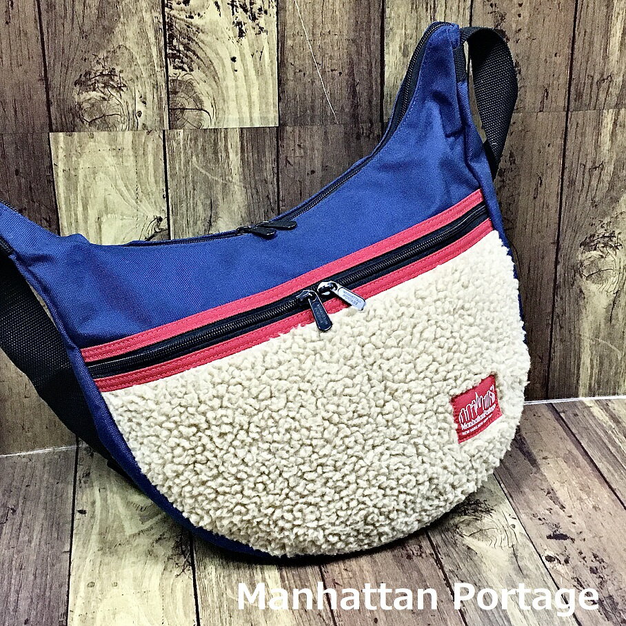 【4日 20:00〜 最大80％OFF&ポイント10倍】【送料無料】Manhattan Portage Boa Fleece Fabric Nolita Bag Limited マンハッタンポーテージ ボア フリース ショルダー メッセンジャー バッグ ネイビー【中古】【004】