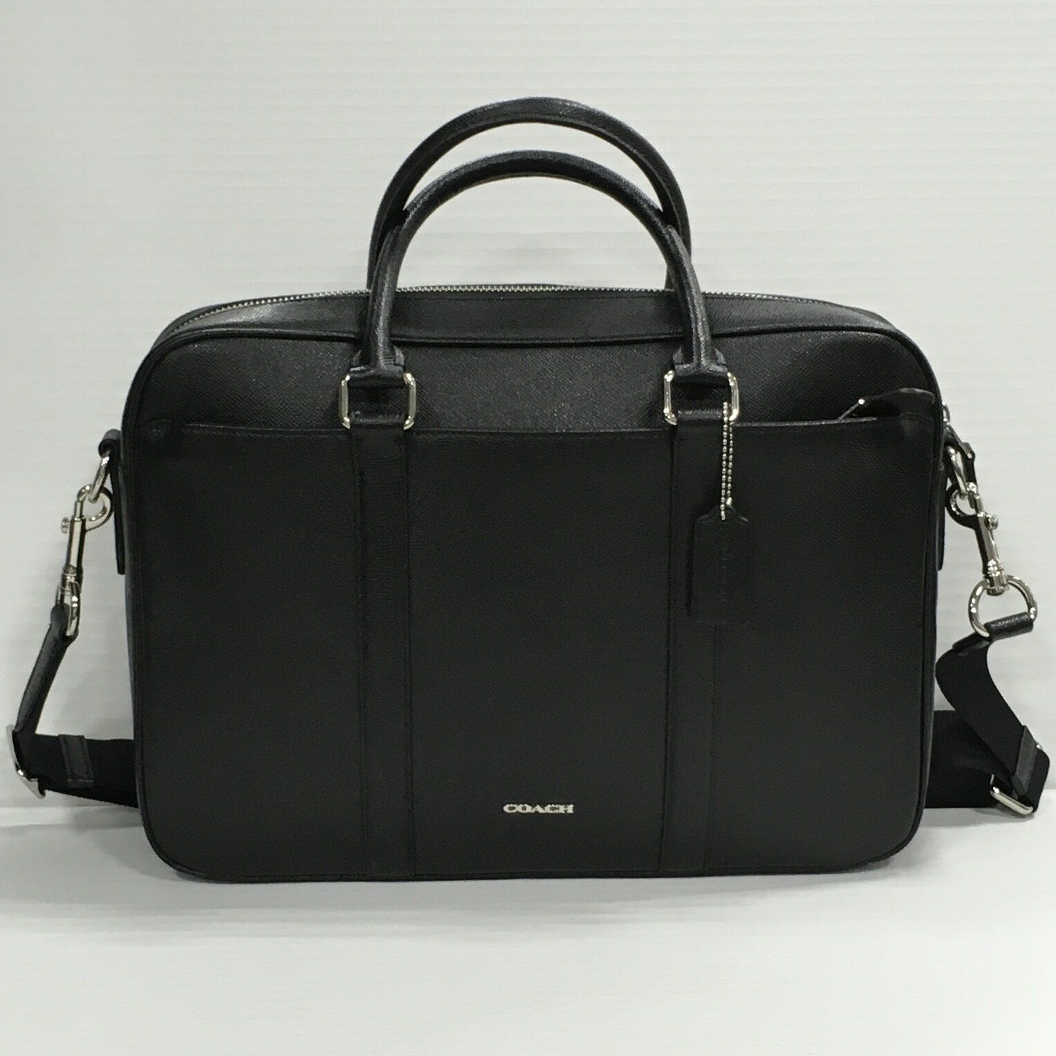 【19日 20:00〜 ポイント10倍】【送料無料】COACH Perry Slim Brief In Crossgrain Leather F59057 / コーチ ペリー クロスグレイン レザー スリム ブリーフケース　ビジネスバッグ　ショルダーバッグ　2WAY　メンズ　ブラック【中古】【006】