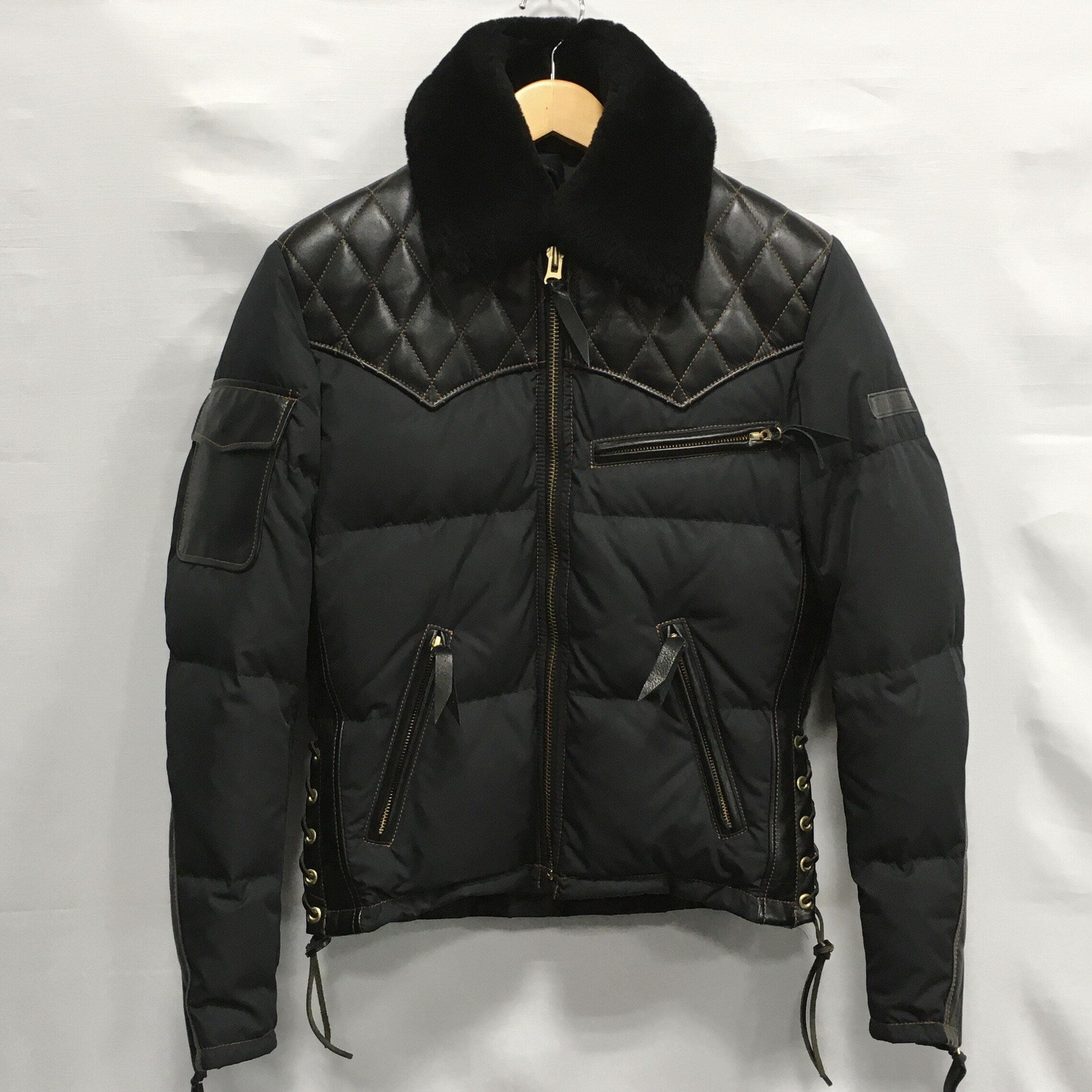 【送料無料】SKULL FLIGHT MOTORCYCLE DOWN JACKET / スカルフライト モーターサイクルダウンジャケット メンズ ブラック size:36【中古】【006】