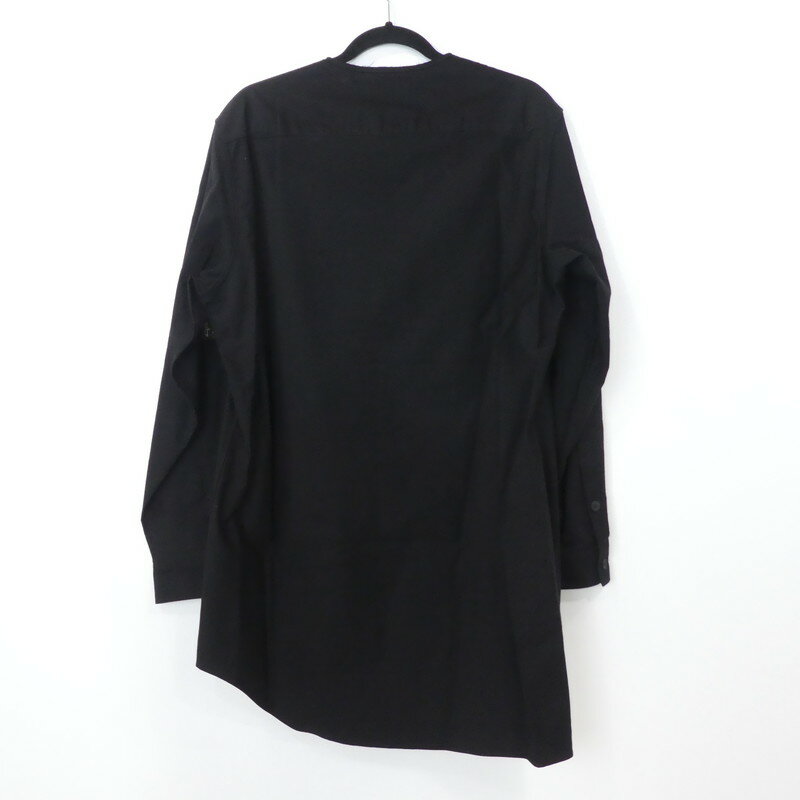 【中古】Yohji Yamamoto｜ヨウジヤマモト 「特別監視中」ワッペンアンバランスブラウス L/Sノーカラーシャツ HD-B55-059 2021SS ブラック サイズ：3【f108】