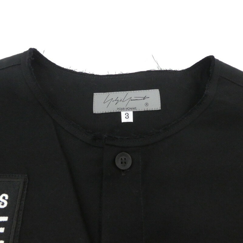 【中古】Yohji Yamamoto｜ヨウジヤマモト 「特別監視中」ワッペンアンバランスブラウス L/Sノーカラーシャツ HD-B55-059 2021SS ブラック サイズ：3【f108】