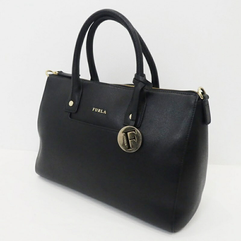 【中古】FURLA｜フルラ LINDA M SATCHEL ハンドバッグ ブラック【f121】