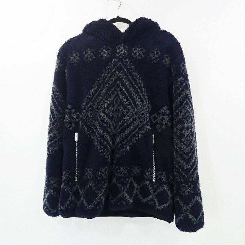 【中古】Seagreen｜シーグリーン NATIVE PATTERN BLEACH FLEECE MSEA22A4148-L プルオーバーパーカー 2022AW ネイビー サイズ：2 / ドメス【f104】