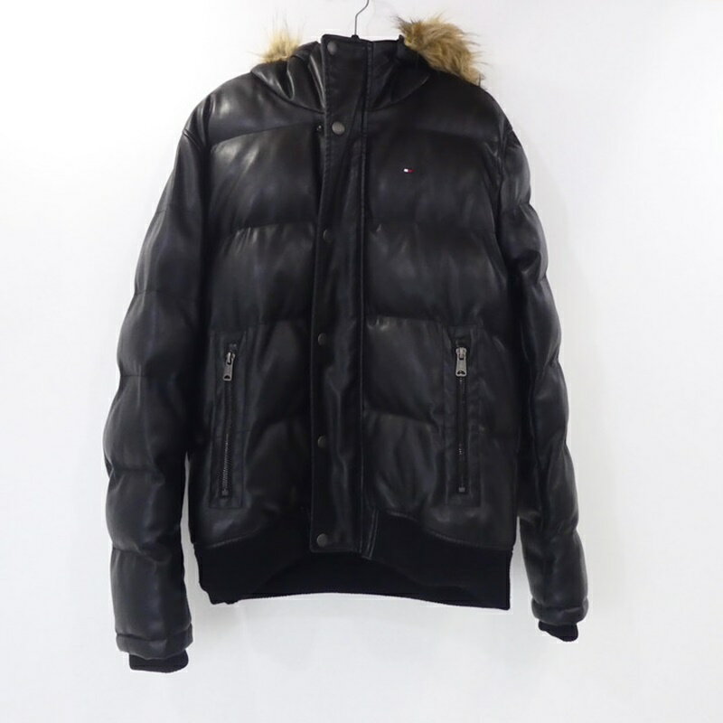 【中古】TOMMY HILFIGER｜トミーヒルフィガー FAUX LEATHER SNORKLE BOMBER JACKET 150AU263 中綿ジャケット 海外限定モデル2022AW ブラック サイズ：M / インポート【f094】