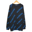 yÁzBALENCIAGAboVAK ALLOVER LOGO CREW NECK KNIT/jbg/625970 T3178/ BLACK~BLUE TCYFSyf108z