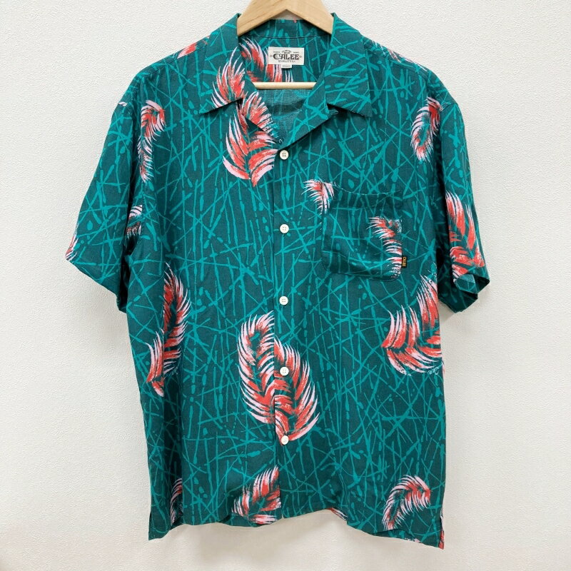 yÁzCALEEbL[ Allover feather pattern amunzen cloth S/S shirt tFU[ Vc O[ TCYFMyf104z