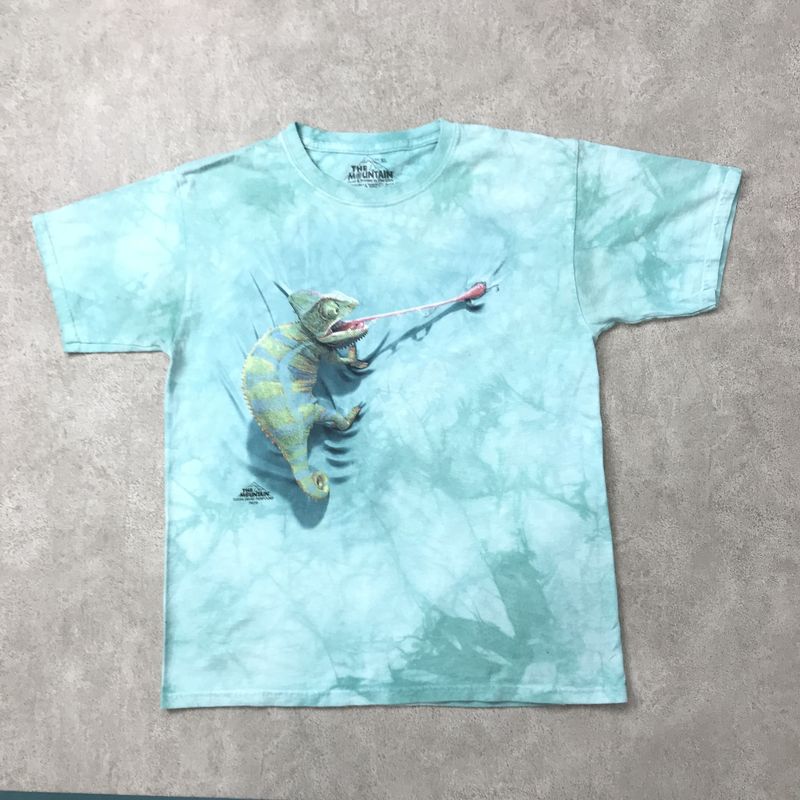 THE MOUNTAIN カメレオンアニマルプリントTシャツ ミントグリーン タイダイTシャツ ザマウンテン YOUTH XL【ヴィンテージ ビンテージ】【アメリカ古着】【中古 USED 古着】