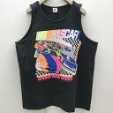 【送料無料】フルーツオブザルーム 80〜90年代 USA製 タンクトップ NASCAR SUNDAY RUSH HOURS 蛍光プリントTシャツ カーレース ブラック XL【ヴィンテージ ビンテージ】【アメリカ古着】【中古 USED 古着】