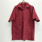 【送料無料】チスパ 90〜00年代 半袖 刺繍入り キューバシャツ GUAYABERA SHIRTS ダークレッド ML タグ【ヴィンテージ ビンテージ】【アメリカ古着】【中古 USED 古着】