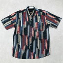 【中古】 半袖シャツ 90年代 JPN VINTAGE ITALY調 総柄 シースルー ポリエステルシャツ 半袖 TECHNO 3D アート柄 ビンテージ 装飾メタルボタン マルチカラー サイズ:46【加古川物流】(4)
