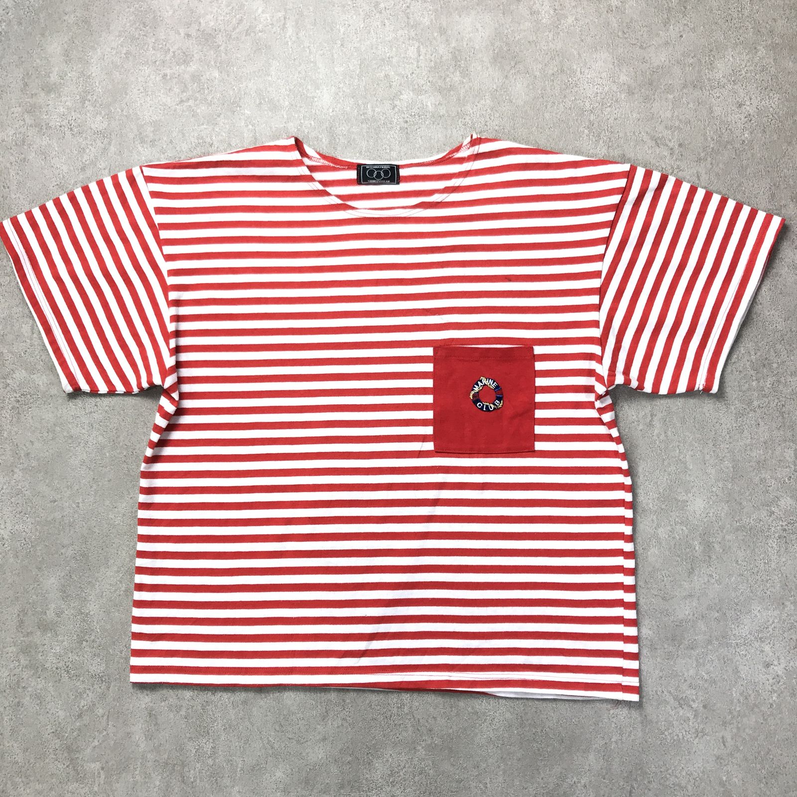 【中古】 半袖Tシャツ ユーロTシャツ ビンテージ EURO T-SHIRTS 80'S デザイン ビビッドカラー マリンボーダー MARINE CLUB ボートネック 刺繍アップリケ付き その他【加古川物流】