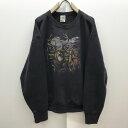 【中古】 スウェット デルタ 90年代 動物柄 鹿柄 アニマルプリントスウェット 油絵風 スウェット ブラック ブラック サイズ:L【加古川物流】(4)