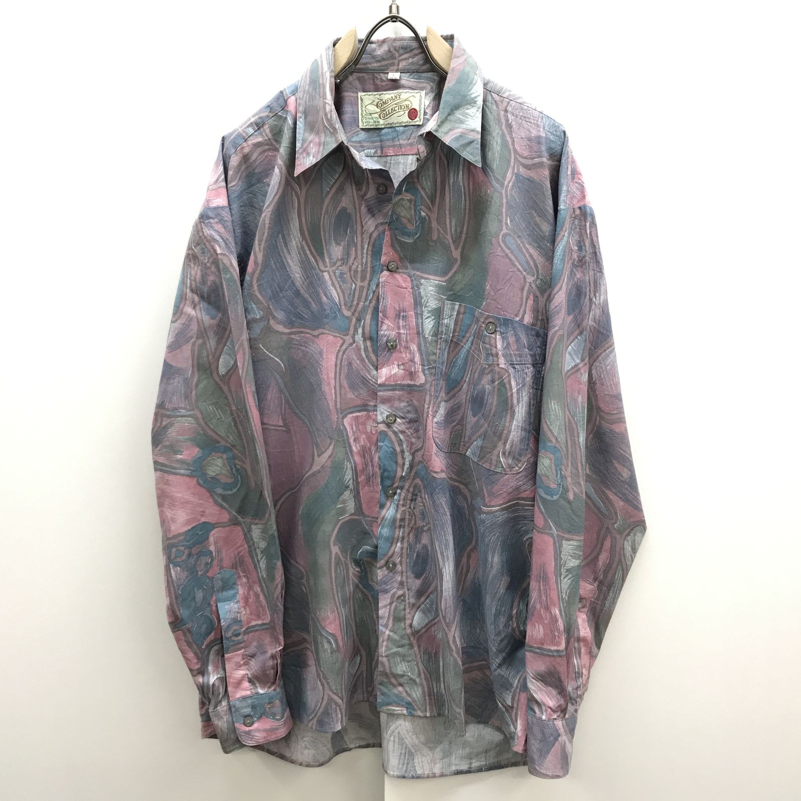 【中古】 長袖シャツ COMPANY COLLECTION 桜色 Cherry-blossom color パステルカラー 絵画調 総柄 長袖レーヨンシャツ XL マルチカラー サイズ:L【加古川物流】