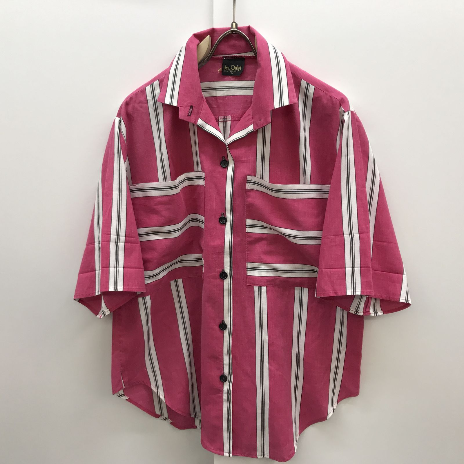 【中古】 半袖シャツ JRS.ONLY ! CALIFORNIA 80年代 変形デザインアート モードなシャツ 半袖シャツブラウス ピンク×ホワイト ピンク サイズ:M【加古川物流】