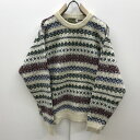 【中古】 セーター アメリカニーノ 80~90年代 フェアアイル柄 ジャガードニット 総柄ウールセーター 長袖 L ホワイト サイズ:M【加古川物流】(4)
