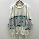 【中古】 セーター ユーズド 80~90年代 イタリア製 ユーロセーター ウール・アクリルニット オフホワイト 山と森柄 XL ホワイト【加古川物流】(4)