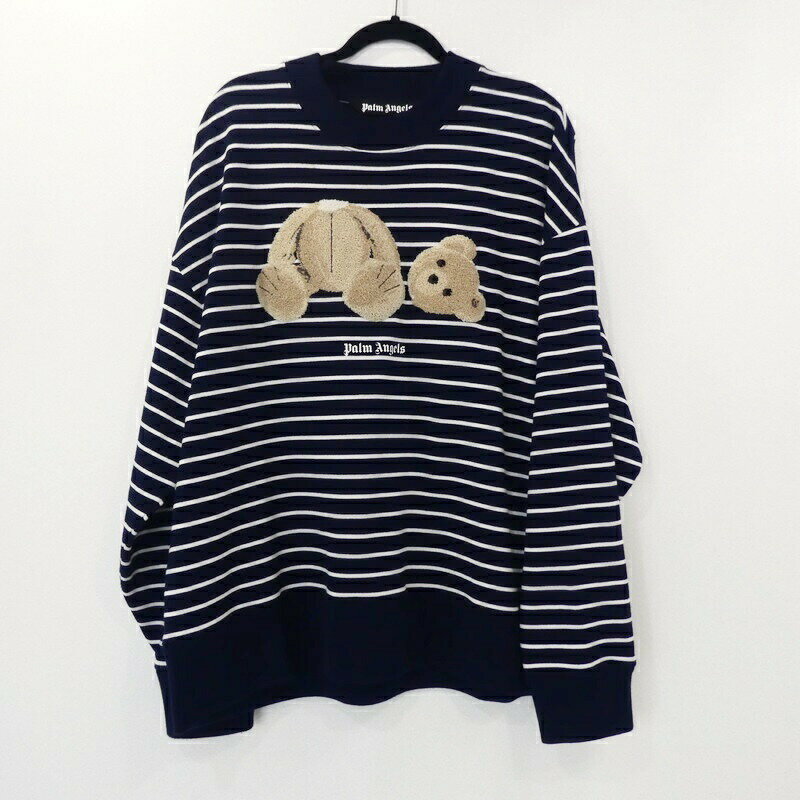 【中古】Palm Angels|パームエンジェルス BEAR STRIPES TERRY EMBROIDERY SWEATER PMBA064S22FLE001 スウェットシャツ 国内正規品 2022SS ネイビー サイズ:M【f108】