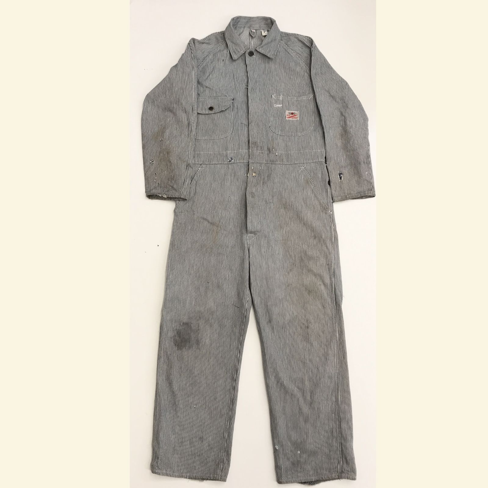 【中古】 オーバーオール 70~ 80年代 CANADA製 ヒッコリー つなぎ オールインワン ツナギ M 38 表記 長袖 ブルー【加古川物流】