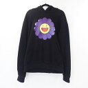 【中古】J Balvin|ジェイ・バルヴィン ×村上隆 MORADO LARGE FLOWER HOODIE プルオーバーパーカー ブラック サイズ:L / ストリート【f103】