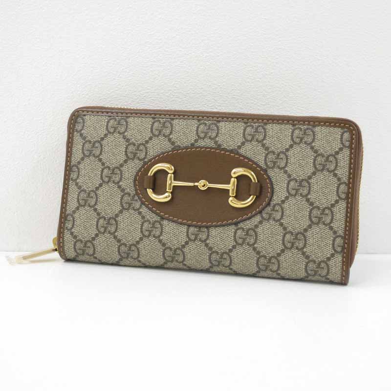 【中古】GUCCI|グッチ 621889 GGスプリーム ホースビット ジップアラウンドウォレット ラウンドファスナー長財布 ベージュ×ブラウン【f125】