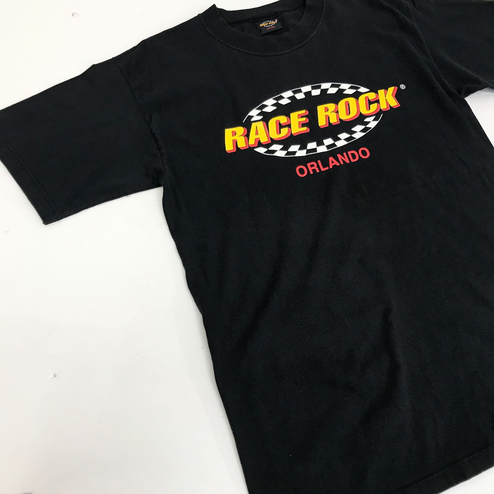 【中古】 半袖Tシャツ APPAREL ORLANDO レースロック 90～ 00年代 USA製 チェッカーフラッグ レーシング Tシャツ ブラック LARGE 表記 半袖 ブラック【加古川物流】