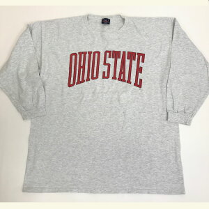 【中古】 半袖Tシャツ 90年代 USA製 OHIO STATE オハイオ州立大学 パジャマ 変形 ロンT カレッジプリントTシャツ 長袖 Tシャツ アッシュグレー X-LARGE 表記 長袖 グレー【加古川物流】