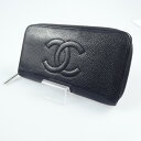 【中古】CHANEL|シャネル A50071 キャビアスキン デカココマーク ラウンドファスナー長財布 【f125】