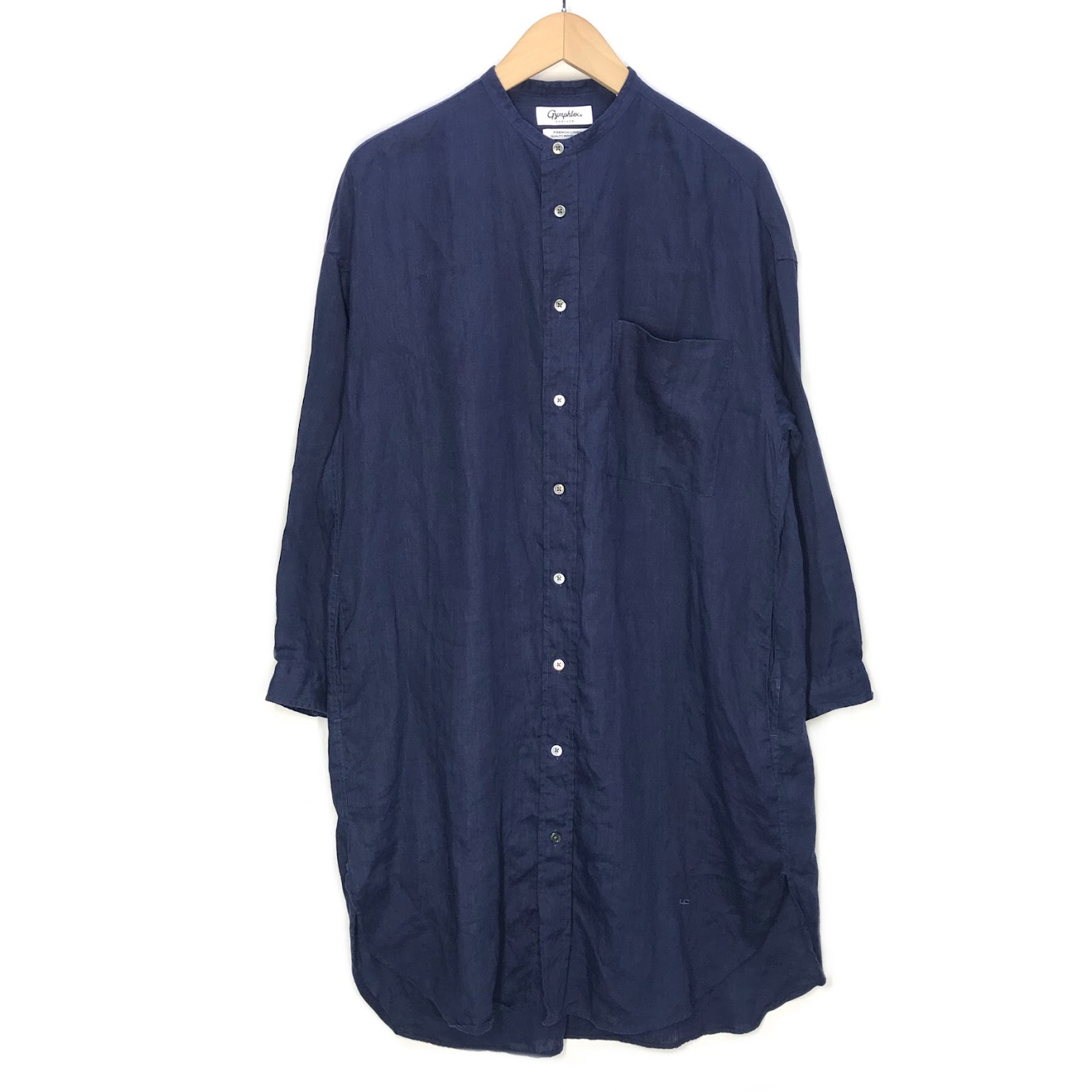 【中古】 GYMPHLEX | ジムフレックス リネンクロス バンドカラー シャツワンピース ワンピース J-1363 ネイビー【倉吉店】