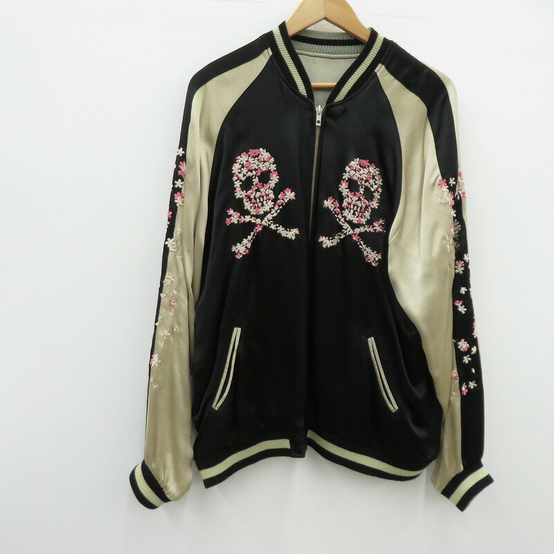 【中古】SCRIPT 花旅楽団 | スクリプトハナタビガクダン スーベニアジャケット リバーシブル 髑髏 - ブラック サイズ：XL【瀬戸大橋店】