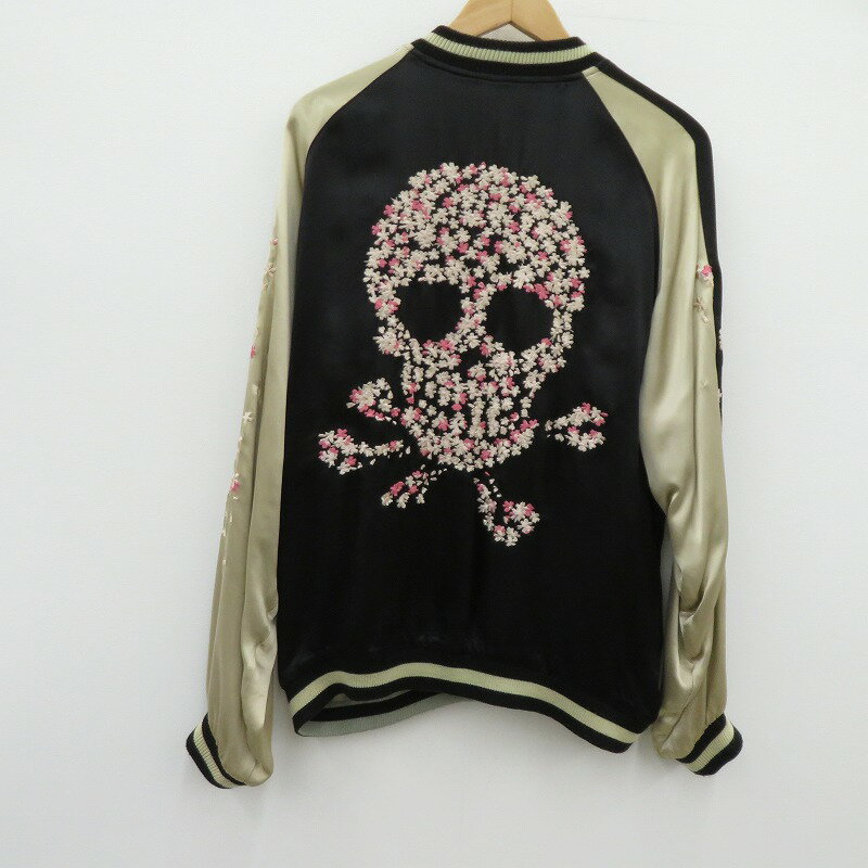 【中古】SCRIPT 花旅楽団 | スクリプトハナタビガクダン スーベニアジャケット リバーシブル 髑髏 - ブラック サイズ：XL【瀬戸大橋店】