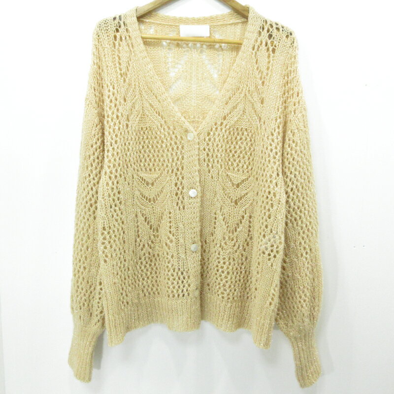 【中古】 Mame Kurogouchi | マメ クロゴウチ Botanical Pattern Knitted Lame Cardigan カーディガン MM22PS-KN732 ベージュ サイズ：1【三重本店】