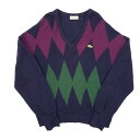 【中古】LACOSTE | ラコステ ~80年代 MADE IN FRANCE アーガイル柄 Vネックセーター ニット マルチカラー サイズ:XL【加古川物流】