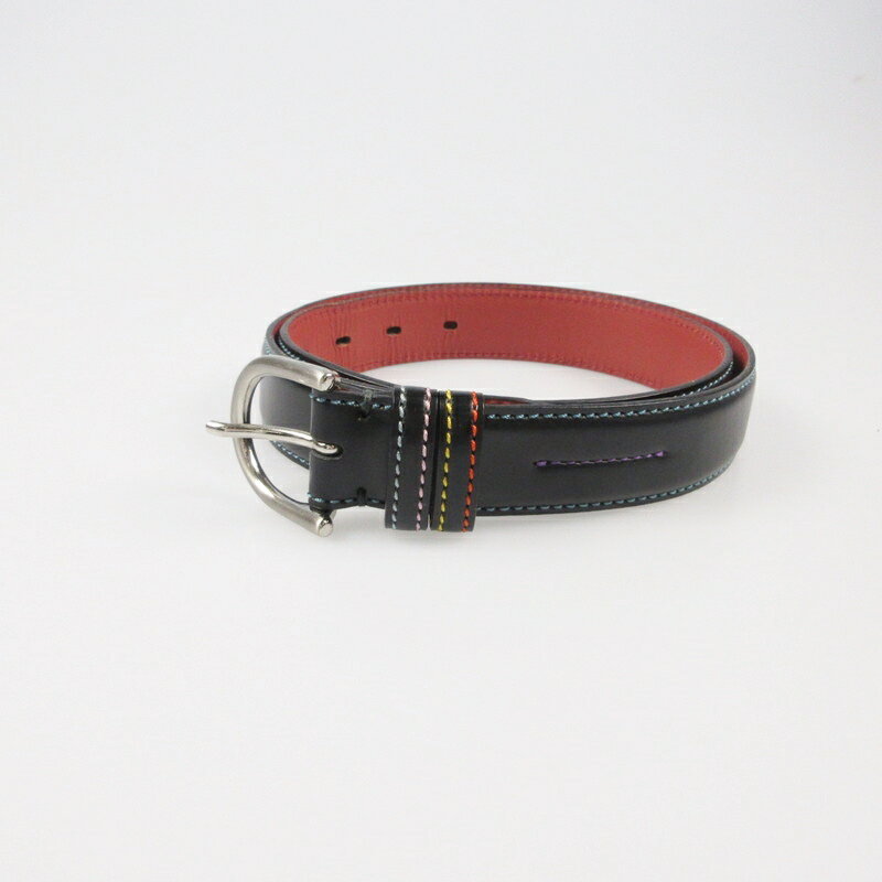 【中古】Paul Smith | ポール・スミス マルチカラーステッチレザー ベルト 110706 ブラック サイズ:M【姫路東店】