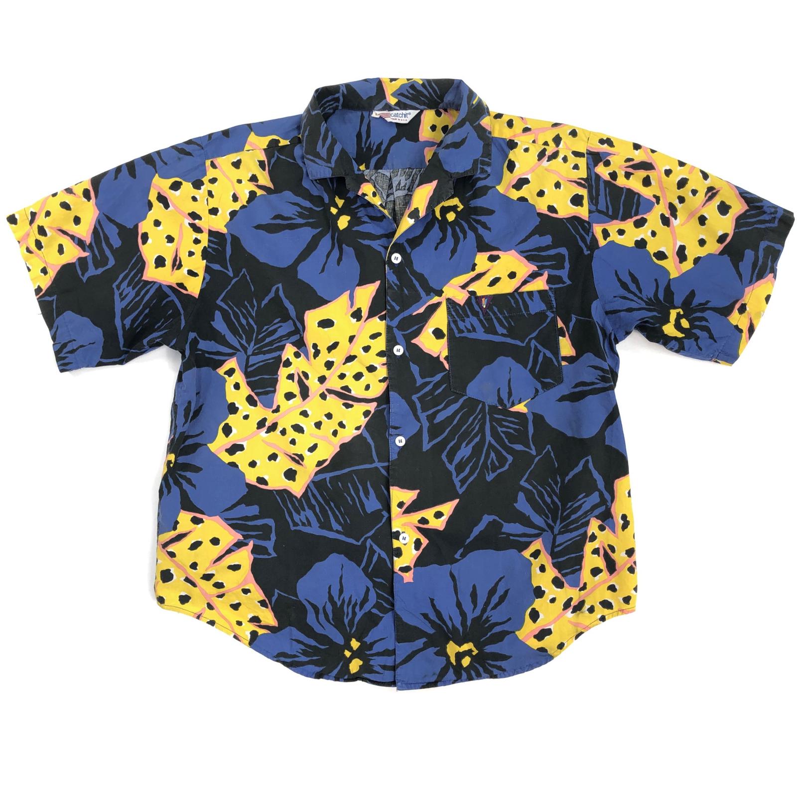 【中古】 catchit 総柄シャツ オープンカラー USA製 半袖シャツ サイズ:M【加古川物流】