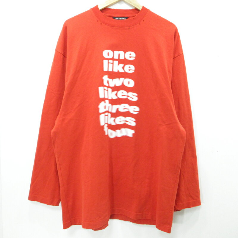 【中古】BALENCIAGA | バレンシアガ Blurry L/S Tee デストロイ加工 長袖Tシャツ 641667 TJV92 レッド サイズ:XXS【三重本店】