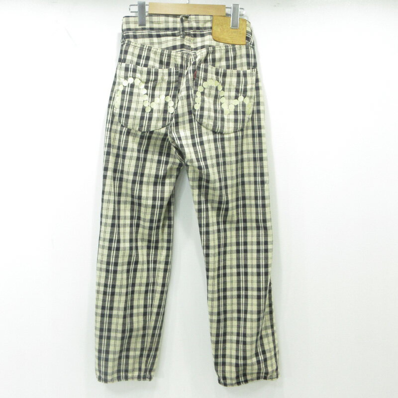 【中古】EVISU | エヴィス FAIRWAY GENES LOT.2001F ゴルフ カモメ刺繍 チェック柄 総柄パンツ ベージュ×ブラック サイズ：28【三重本店】