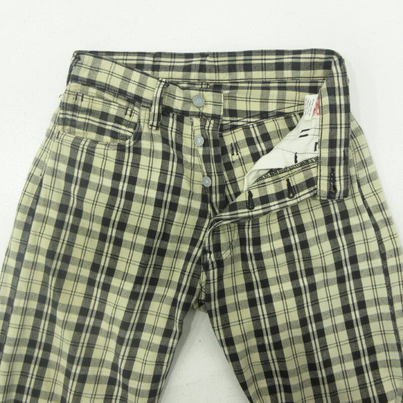 【中古】EVISU | エヴィス FAIRWAY GENES LOT.2001F ゴルフ カモメ刺繍 チェック柄 総柄パンツ ベージュ×ブラック サイズ：28【三重本店】