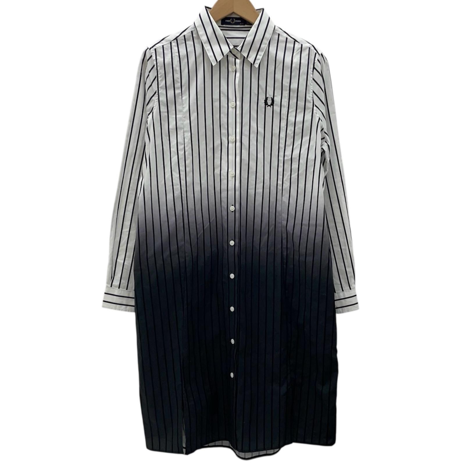 【中古】FRED PERRY | フレッドペリー ストライプ柄 長袖シャツワンピース ブラック×ホワイト サイズ:36【尾張小牧店】